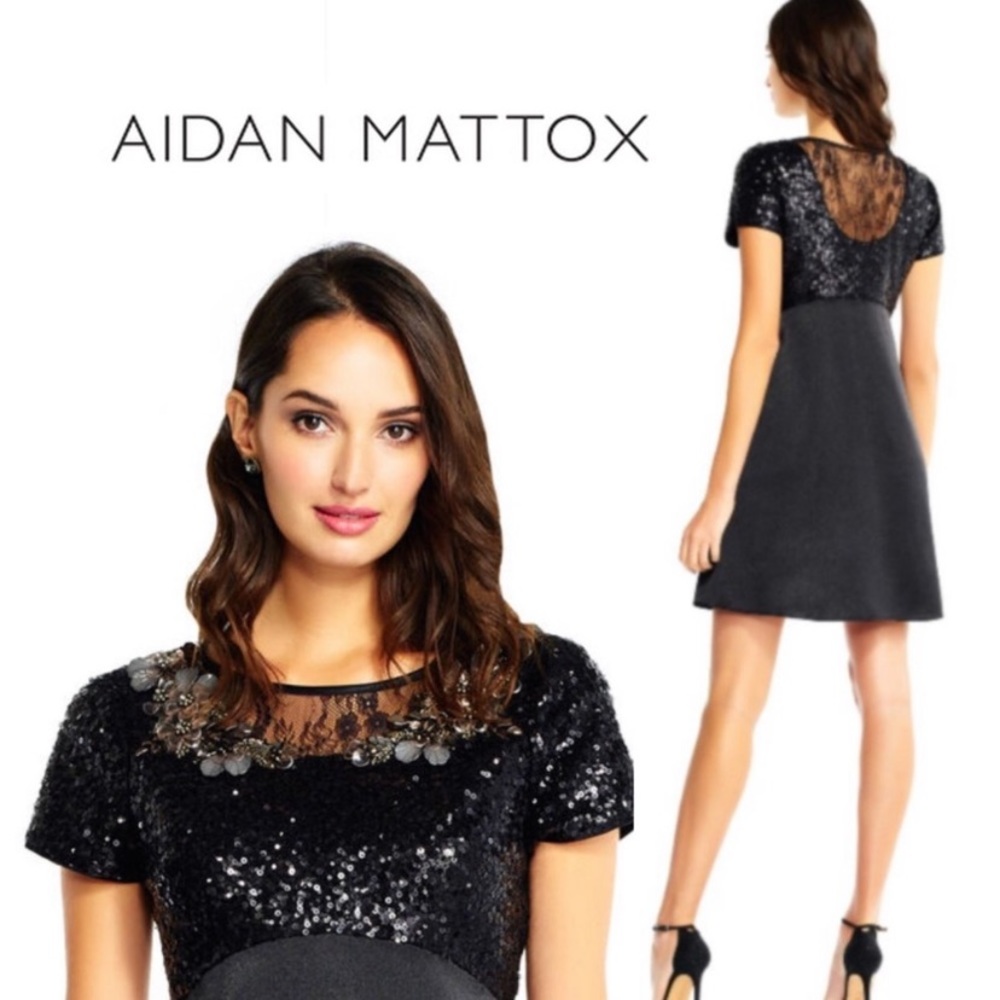 Aidan Mattox sequin and charmeuse trapeze party dress - Picture 1 of 7